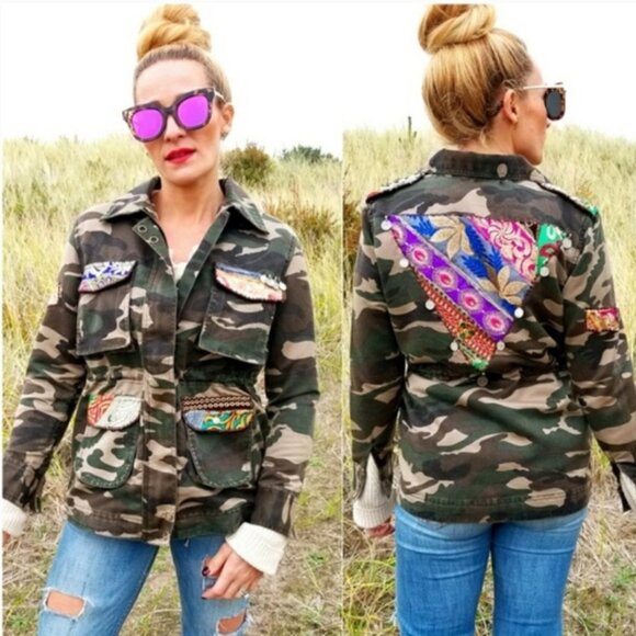 Anthropologie Beautiful Stories Patchwork Camo Utility Jacket Size Medium - Picture 3 of 16